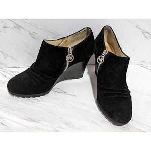 Michael Kors Norma Women's Black Zip Closure 3.5" Wedge Heel Suede Bootie Size 6